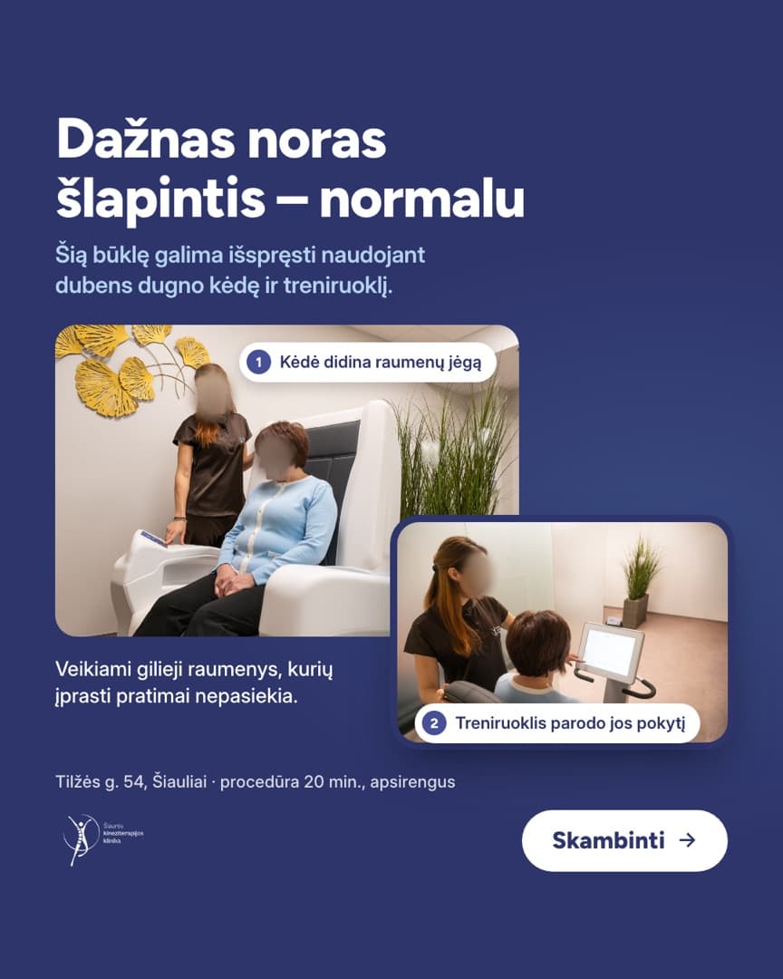 Kineziterapijos klinikos reklama: dažnas noras šlapintis